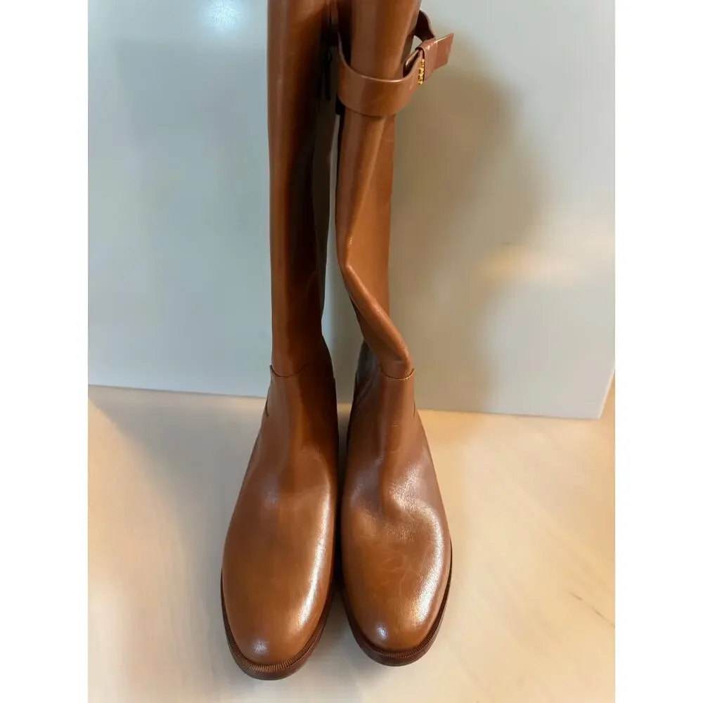 TORY BURCH Everly Strap Riding Boots Sierra Tan Size 10.5 $528 (New)